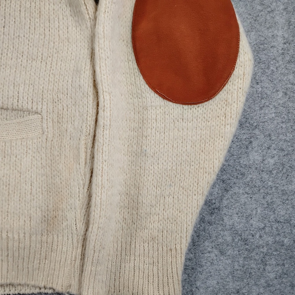 Vintage Western Cardigan Sweater Cream Rust Suede Yoke Elbow Patches L Mohair - Picture 2 of 14